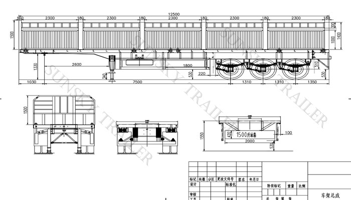 Drawing of flatbed trailer wtih sidewall