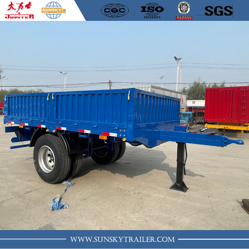 One Axle Flatbed Drawbar Trailer with Side Wall